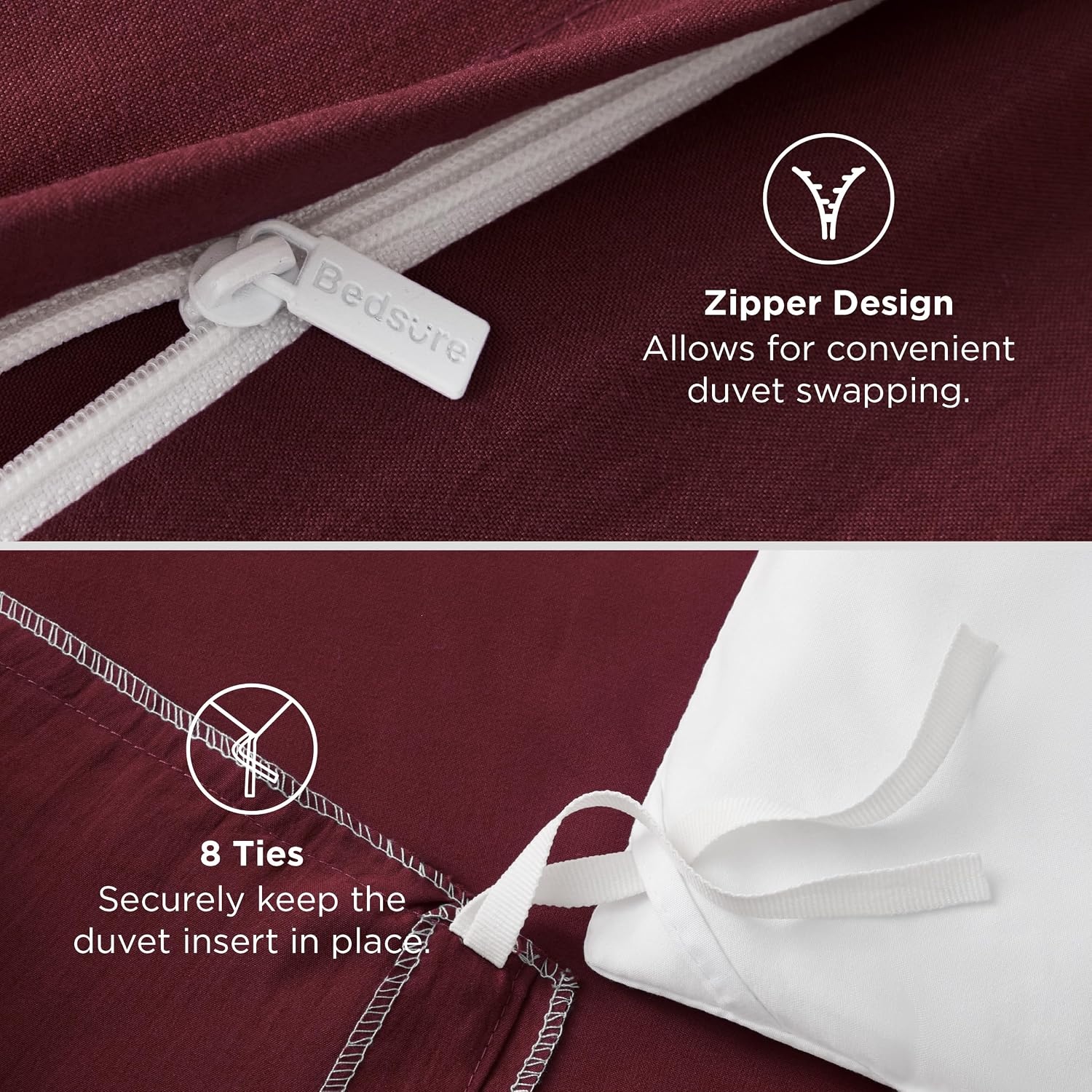 image:imageBedsure Tan Gingham Ruffle Duvet Cover SetVintage Farmhouse Bedding Queen10 Burgundy No Comforter