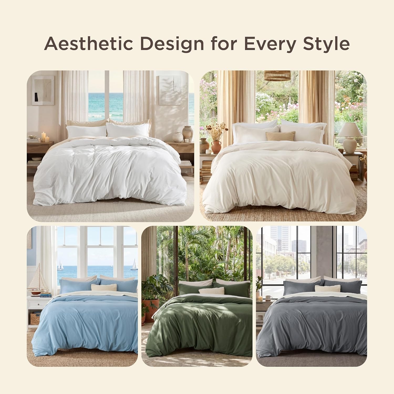 image:imageBedsure Tan Gingham Ruffle Duvet Cover SetVintage Farmhouse Bedding Queen19 Cream White No Comforter