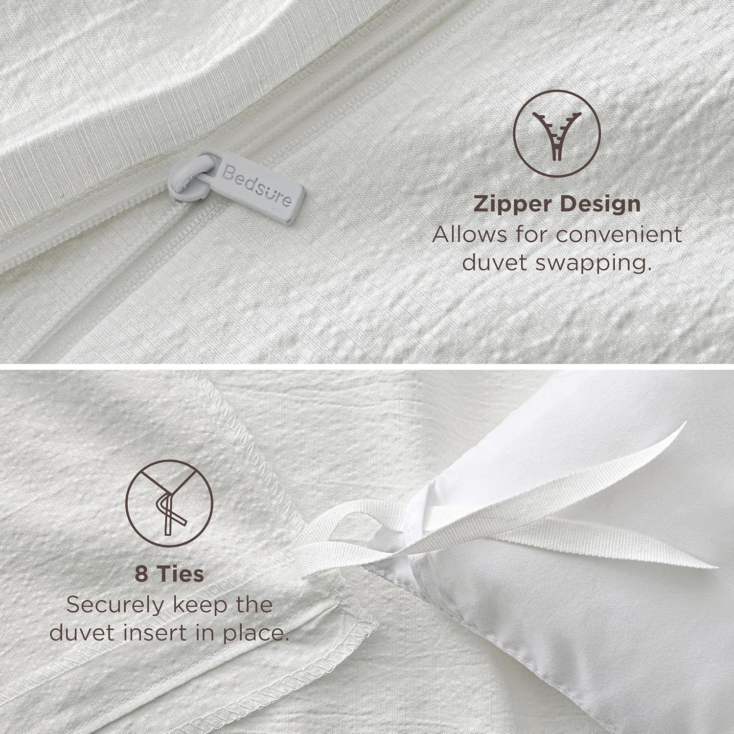 image:imageBedsure Tan Gingham Ruffle Duvet Cover SetVintage Farmhouse Bedding Queen19 Cream White No Comforter