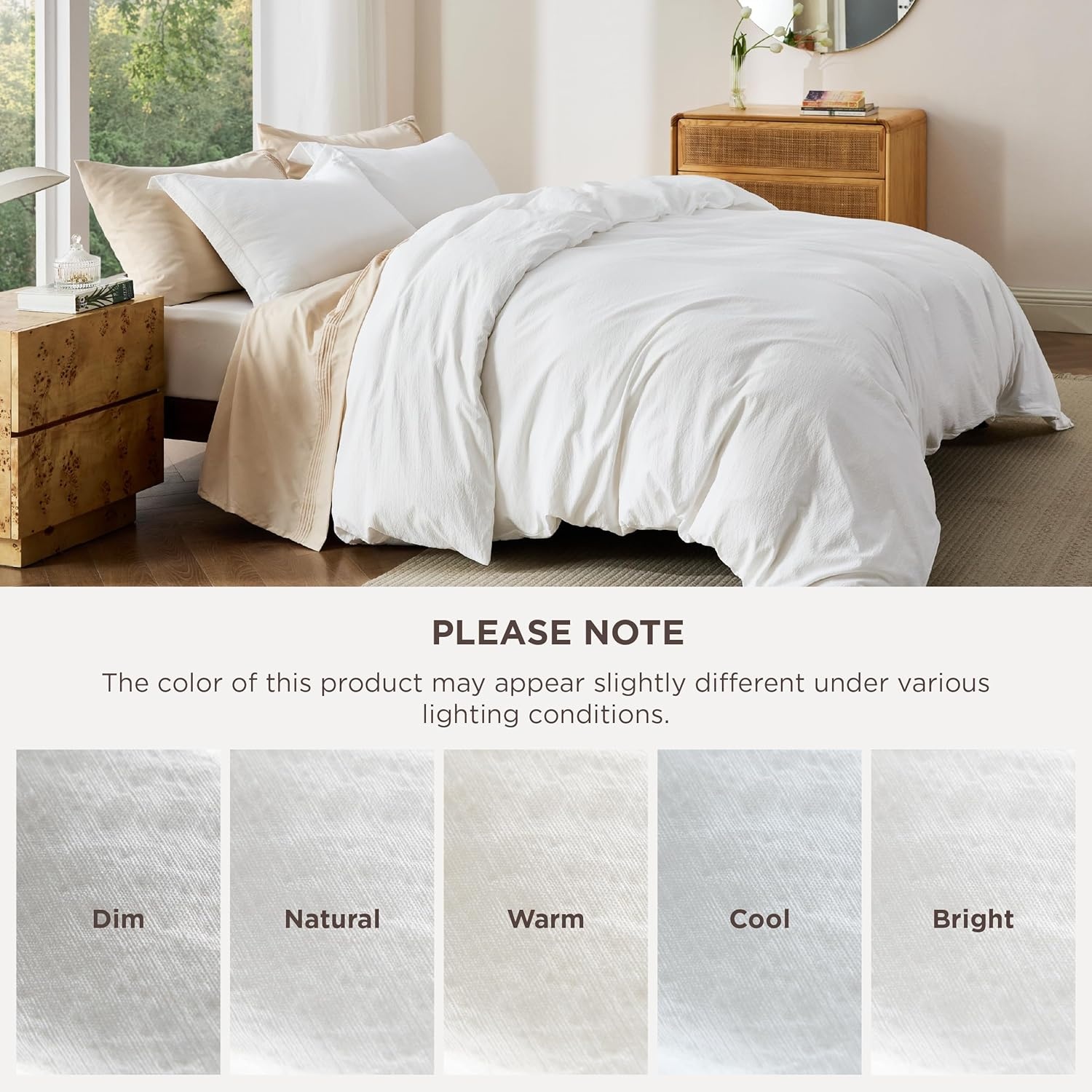 image:imageBedsure Tan Gingham Ruffle Duvet Cover SetVintage Farmhouse Bedding Queen19 Cream White No Comforter