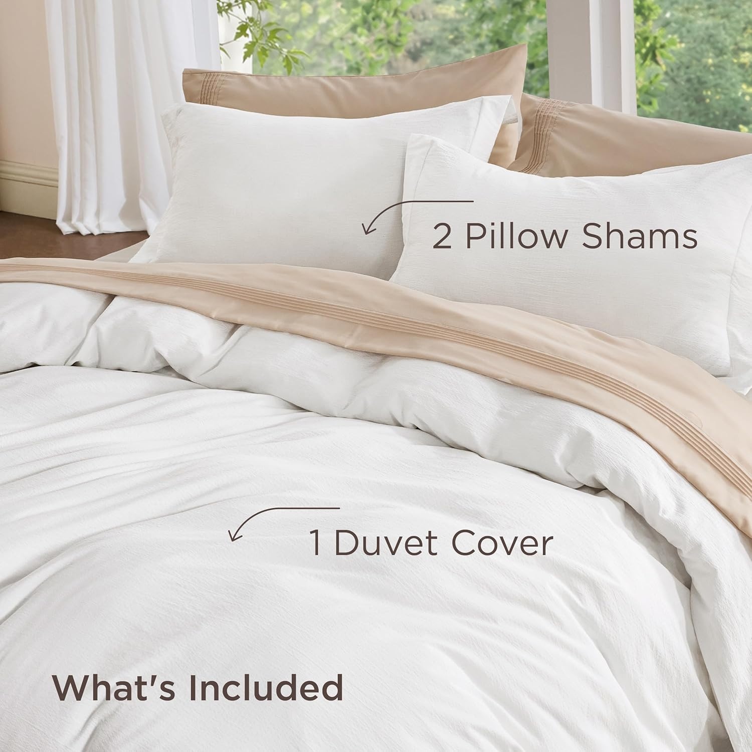 image:imageBedsure Tan Gingham Ruffle Duvet Cover SetVintage Farmhouse Bedding Queen19 Cream White No Comforter