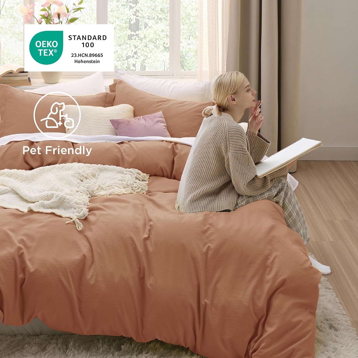image:imageBedsure Tan Gingham Ruffle Duvet Cover SetVintage Farmhouse Bedding Queen19 Taupe No Comforter
