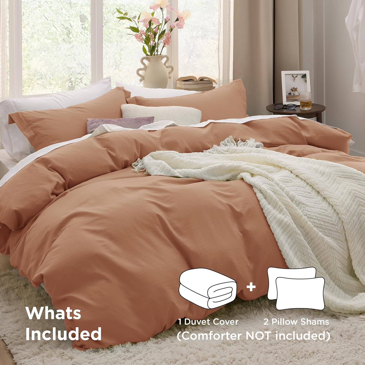 image:imageBedsure Tan Gingham Ruffle Duvet Cover SetVintage Farmhouse Bedding Queen19 Taupe No Comforter