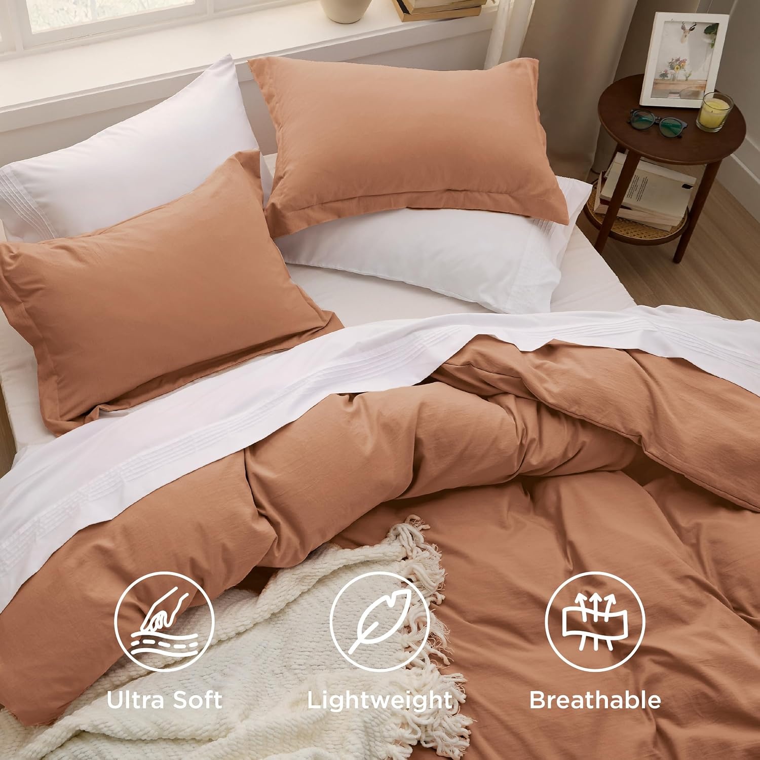image:imageBedsure Tan Gingham Ruffle Duvet Cover SetVintage Farmhouse Bedding Queen19 Taupe No Comforter
