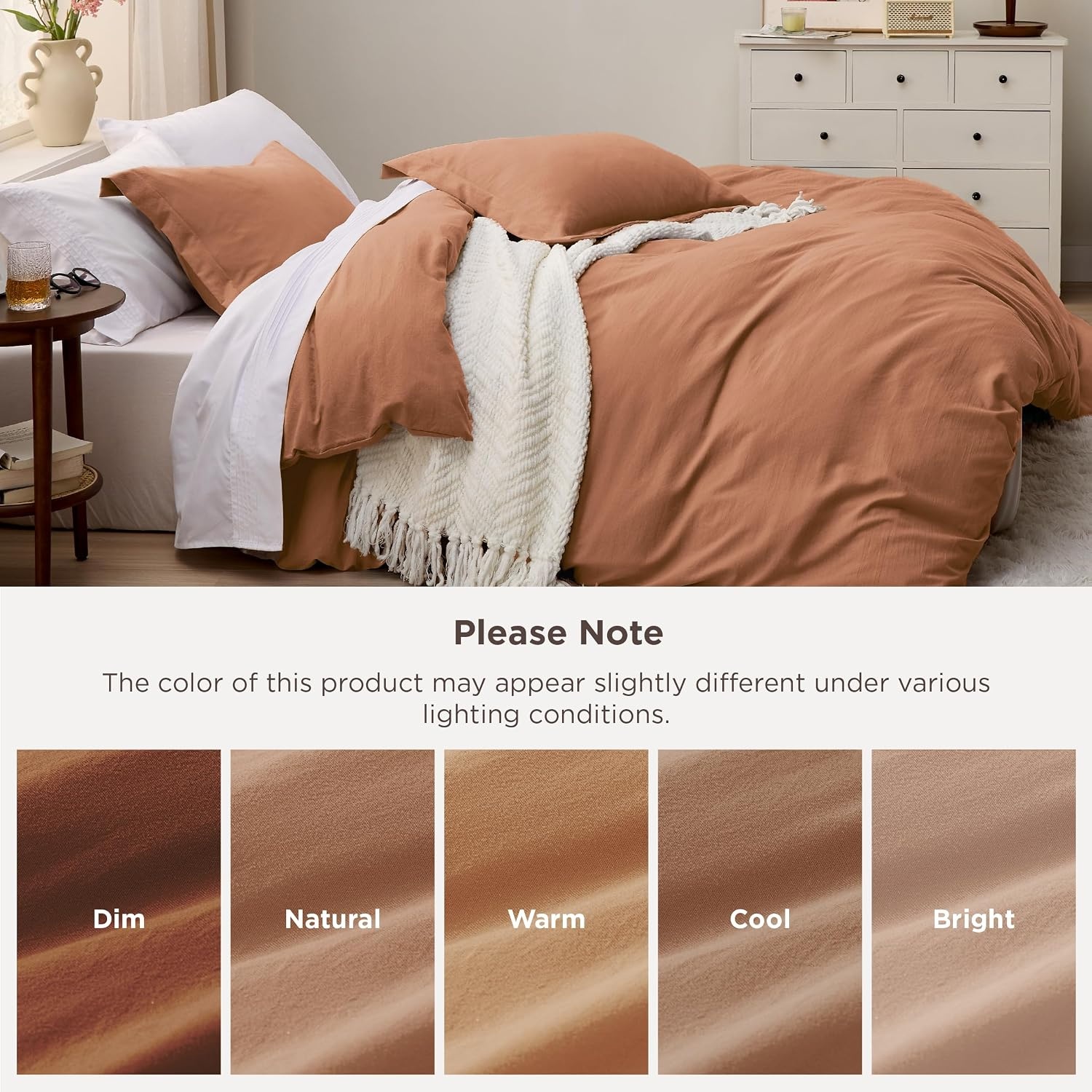 image:imageBedsure Tan Gingham Ruffle Duvet Cover SetVintage Farmhouse Bedding Queen19 Taupe No Comforter