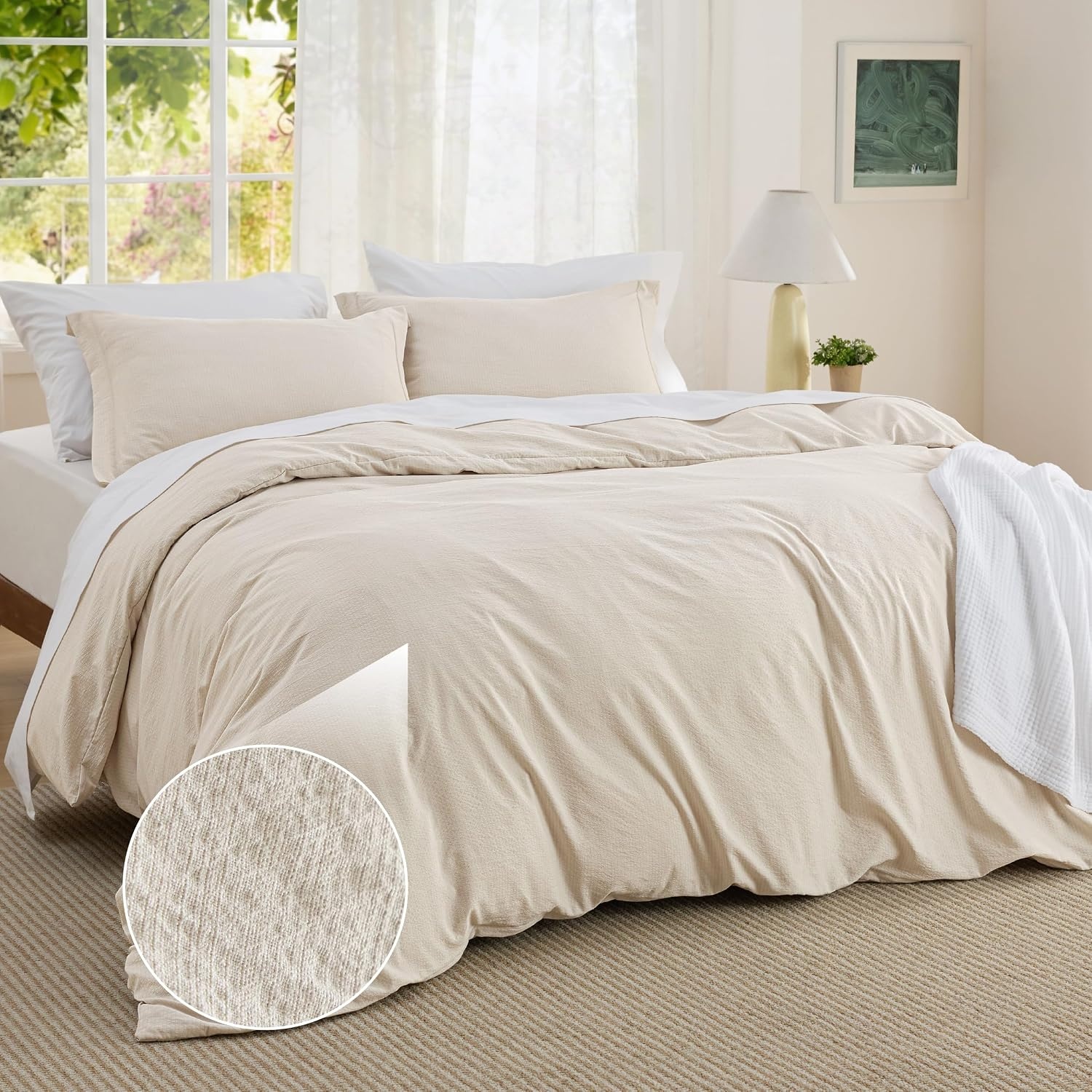 image:imageBedsure Tan Gingham Ruffle Duvet Cover SetVintage Farmhouse Bedding Queen20 Beige No Comforter