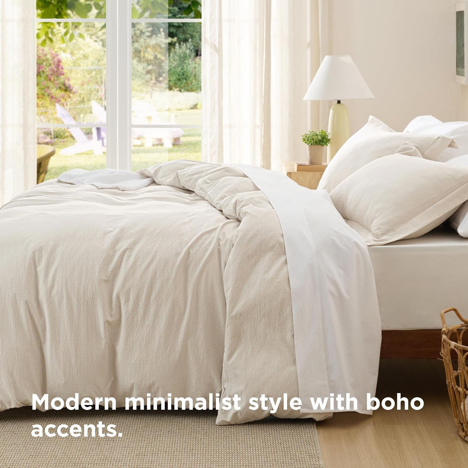 image:imageBedsure Tan Gingham Ruffle Duvet Cover SetVintage Farmhouse Bedding Queen20 Beige No Comforter
