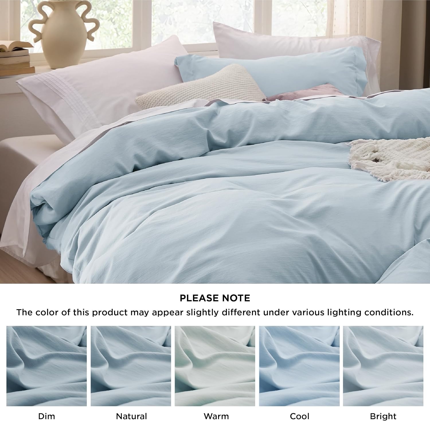 image:imageBedsure Tan Gingham Ruffle Duvet Cover SetVintage Farmhouse Bedding Queen20 Sky Blue No Comforter