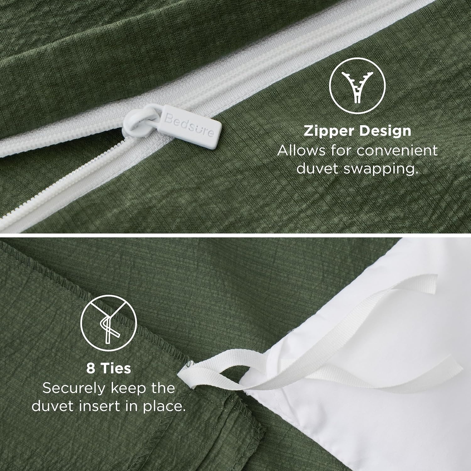 image:imageBedsure Tan Gingham Ruffle Duvet Cover SetVintage Farmhouse Bedding Queen21 Olive Green No Comforter