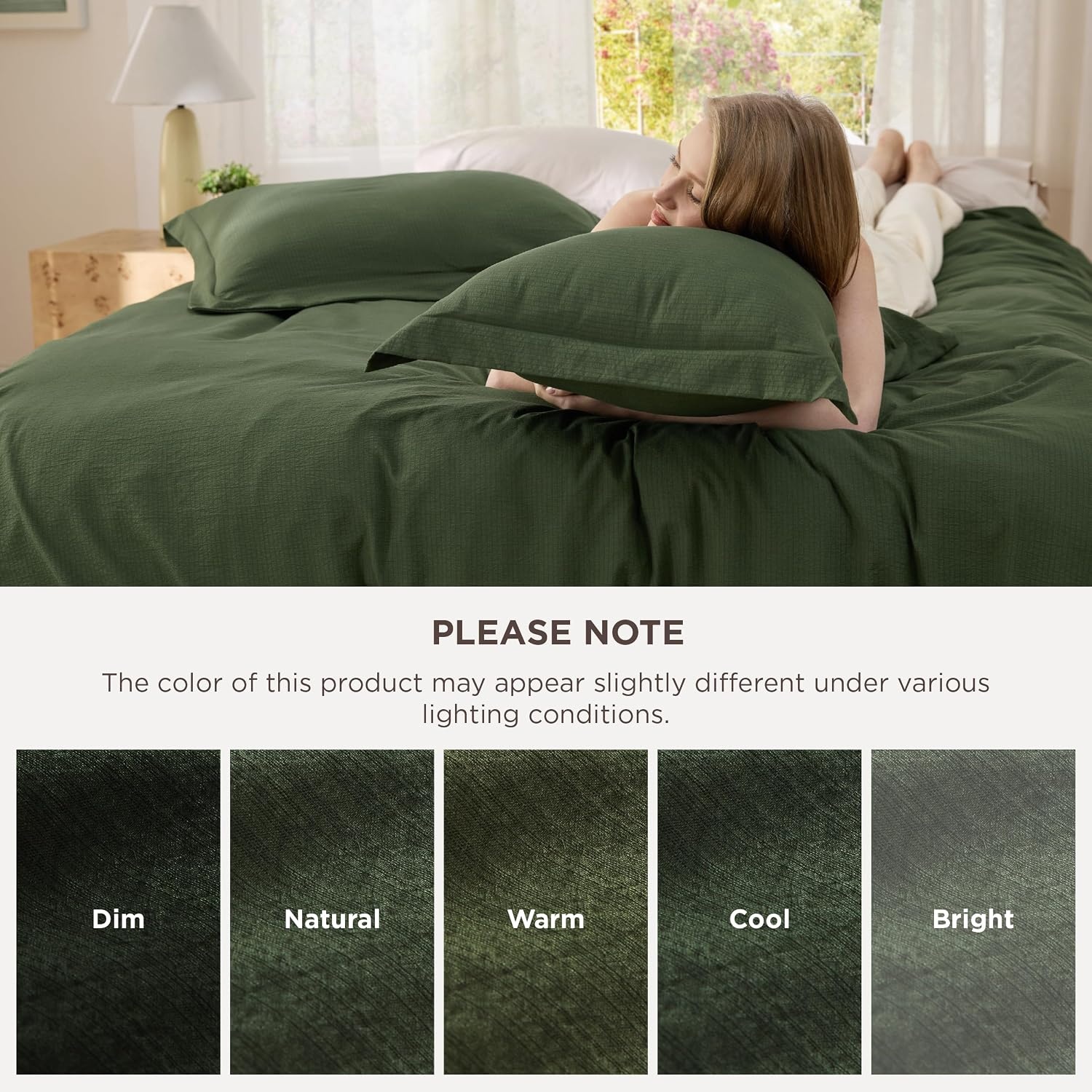 image:imageBedsure Tan Gingham Ruffle Duvet Cover SetVintage Farmhouse Bedding Queen21 Olive Green No Comforter