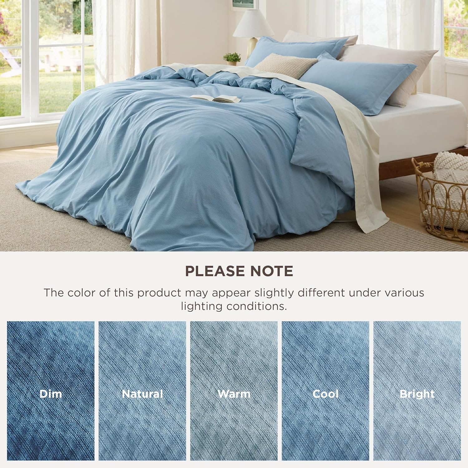 image:imageBedsure Tan Gingham Ruffle Duvet Cover SetVintage Farmhouse Bedding Queen22 Chambray Blue No Comforter