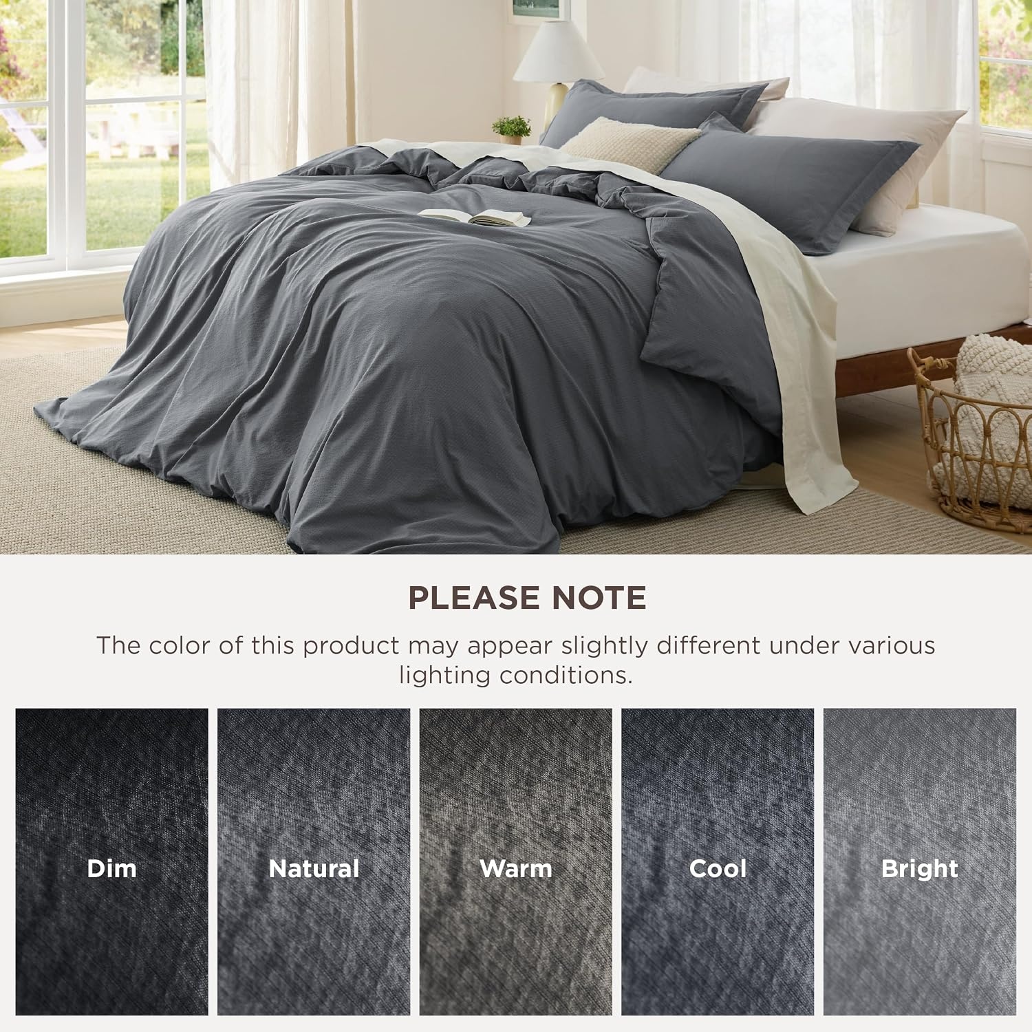 image:imageBedsure Tan Gingham Ruffle Duvet Cover SetVintage Farmhouse Bedding Queen23 Dark Grey No Comforter