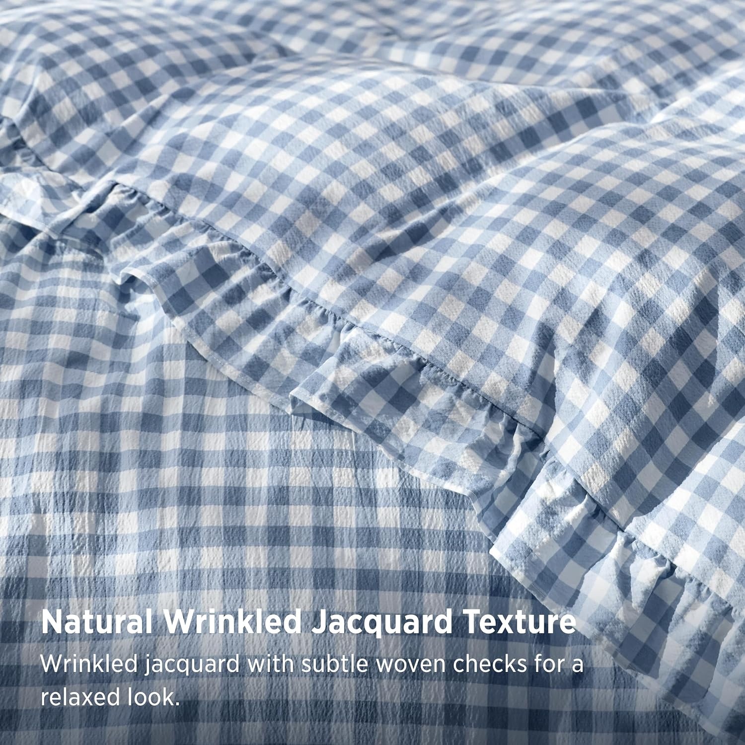 image:imageBedsure Tan Gingham Ruffle Duvet Cover SetVintage Farmhouse Bedding Queen26 Blue Gingham