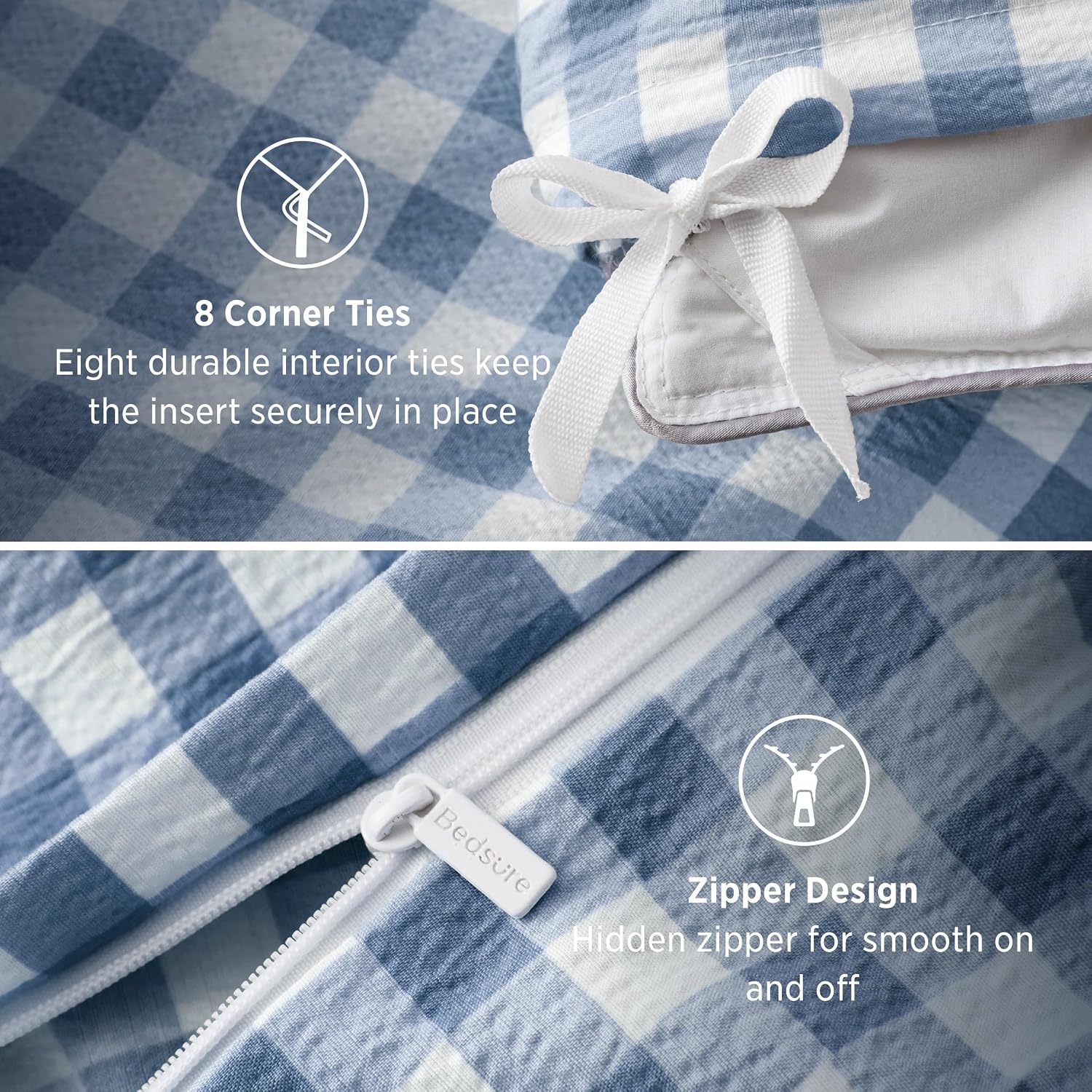 image:imageBedsure Tan Gingham Ruffle Duvet Cover SetVintage Farmhouse Bedding Queen26 Blue Gingham