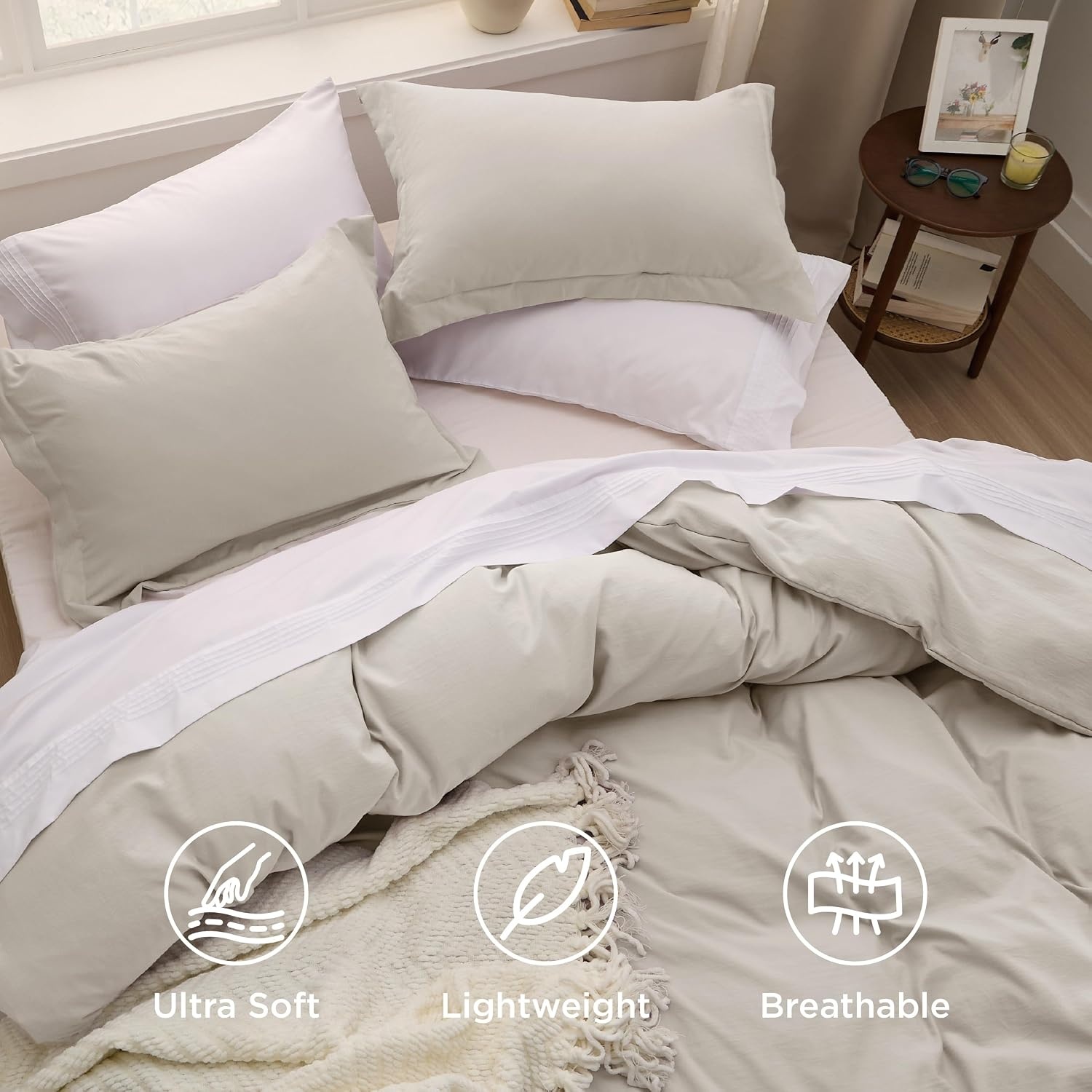 image:imageBedsure Tan Gingham Ruffle Duvet Cover SetVintage Farmhouse Bedding QueenBeige