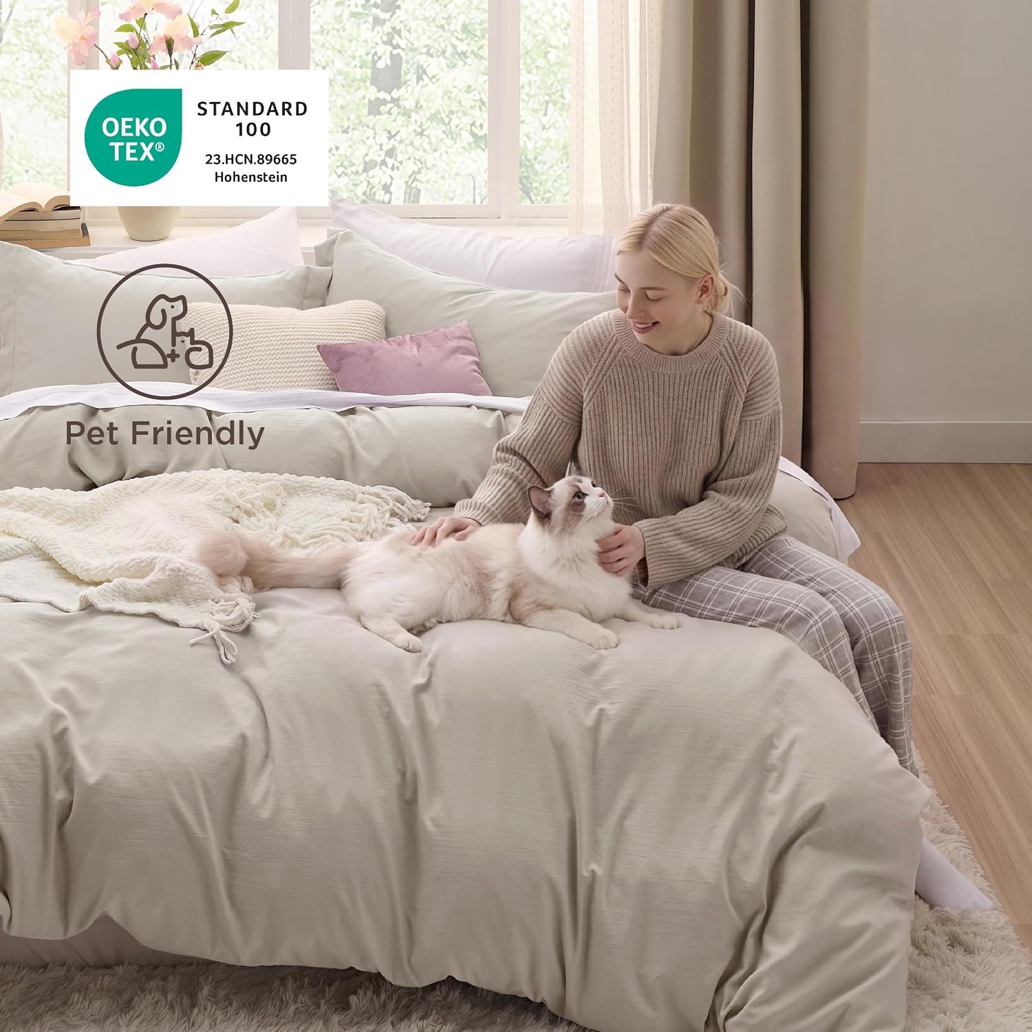 image:imageBedsure Tan Gingham Ruffle Duvet Cover SetVintage Farmhouse Bedding QueenBeige