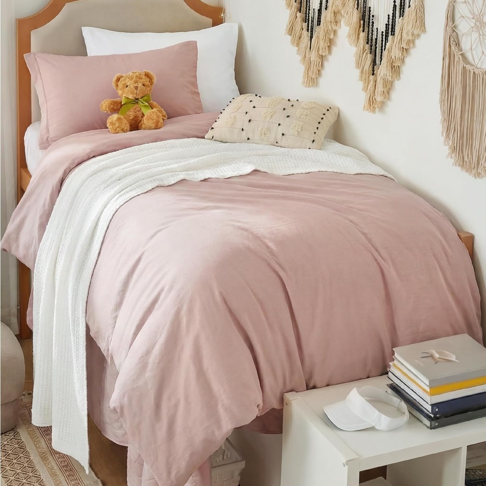 image:imageBedsure Tan Gingham Ruffle Duvet Cover SetVintage Farmhouse Bedding Queen01 Rose Pink No Comforter