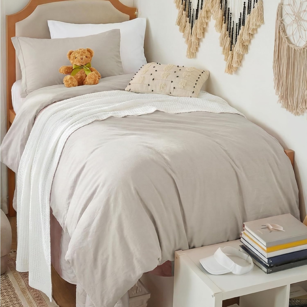 image:imageBedsure Tan Gingham Ruffle Duvet Cover SetVintage Farmhouse Bedding Queen02 Linen No Comforter