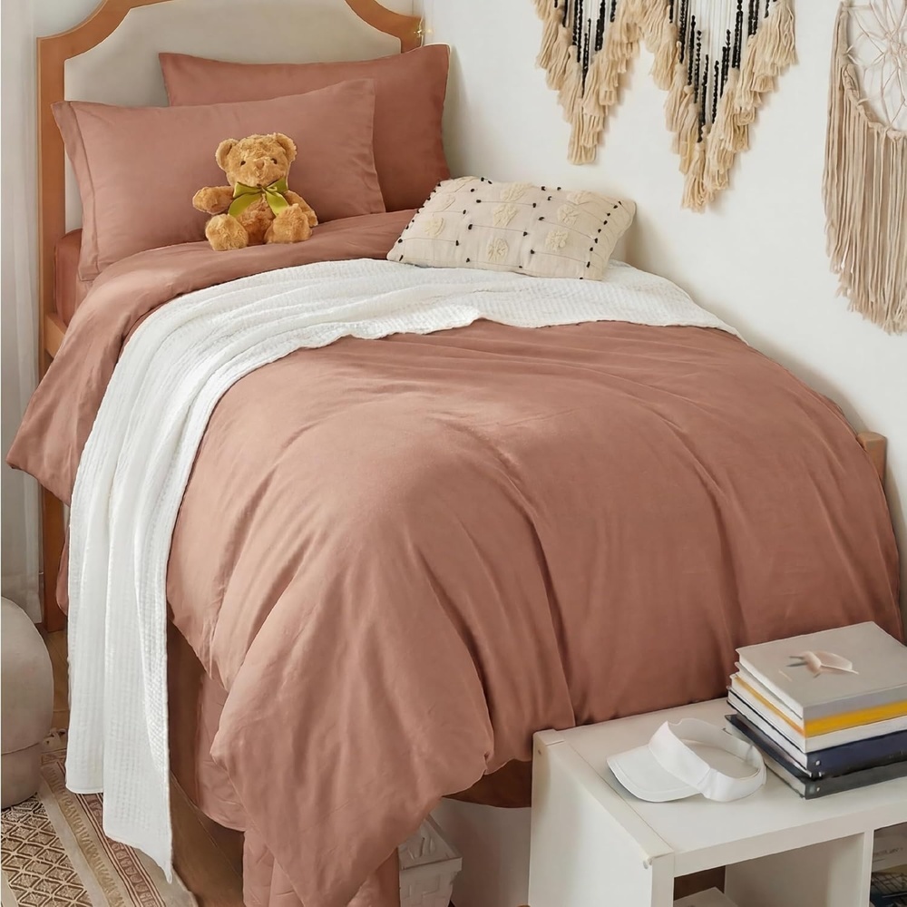 image:imageBedsure Tan Gingham Ruffle Duvet Cover SetVintage Farmhouse Bedding Queen02 Mocha Mousse No Comforter