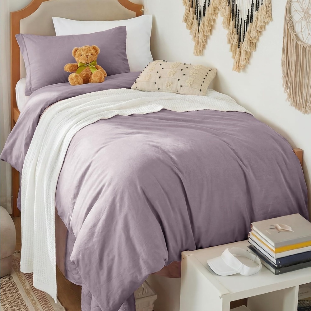 image:imageBedsure Tan Gingham Ruffle Duvet Cover SetVintage Farmhouse Bedding Queen06 Lilac Purple No Comforter