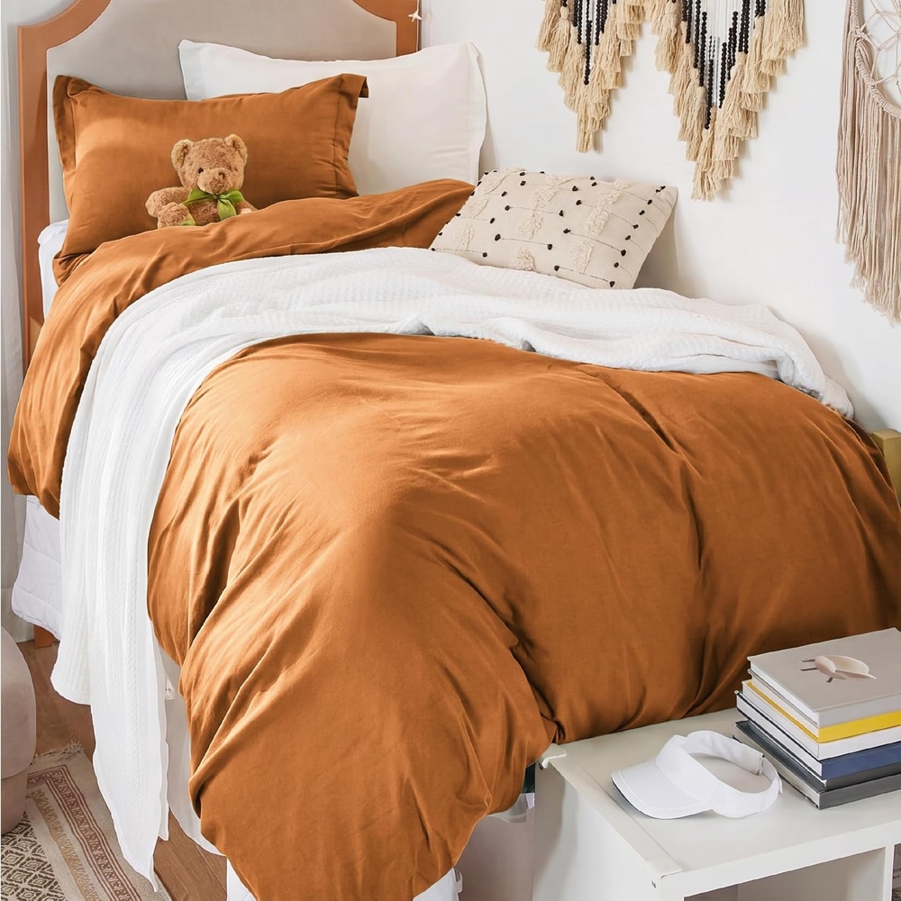 image:imageBedsure Tan Gingham Ruffle Duvet Cover SetVintage Farmhouse Bedding Queen08 Gold No Comforter