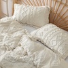 Bedsure Checkered Boho Duvet Cover Queen, Tufted Embroidery, 3-Piece,Beige(01 – Beige – Elegant (No Comforter))