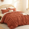 Bedsure Checkered Boho Duvet Cover Queen, Tufted Embroidery, 3-Piece,Beige(05 – Terracotta – Elegant (No Comforter))