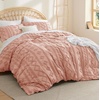 Bedsure Checkered Boho Duvet Cover Queen, Tufted Embroidery, 3-Piece,Beige(08 – Light Pink – Elegant (No Comforter))