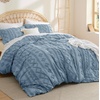 Bedsure Checkered Boho Duvet Cover Queen, Tufted Embroidery, 3-Piece,Beige(13 – Dusty Blue – Elegant (No Comforter))