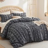 Bedsure Checkered Boho Duvet Cover Queen, Tufted Embroidery, 3-Piece,Beige(15 – Dark Grey – Elegant (No Comforter))