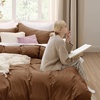 Bedsure Tan Gingham Ruffle Duvet Cover Set,Vintage Farmhouse Bedding, Queen(19 – Chocolate Brown (No Comforter))