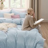 Bedsure Tan Gingham Ruffle Duvet Cover Set,Vintage Farmhouse Bedding, Queen(20 – Sky Blue (No Comforter))