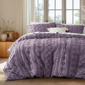 Bedsure Checkered Boho Duvet Cover Queen, Tufted Embroidery, 3-Piece,Beige(12 – Grayish Purple – Elegant (No Comforter))