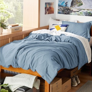 Bedsure Tan Gingham Ruffle Duvet Cover Set,Vintage Farmhouse Bedding, Queen(05 – Dusty Blue (No Comforter))