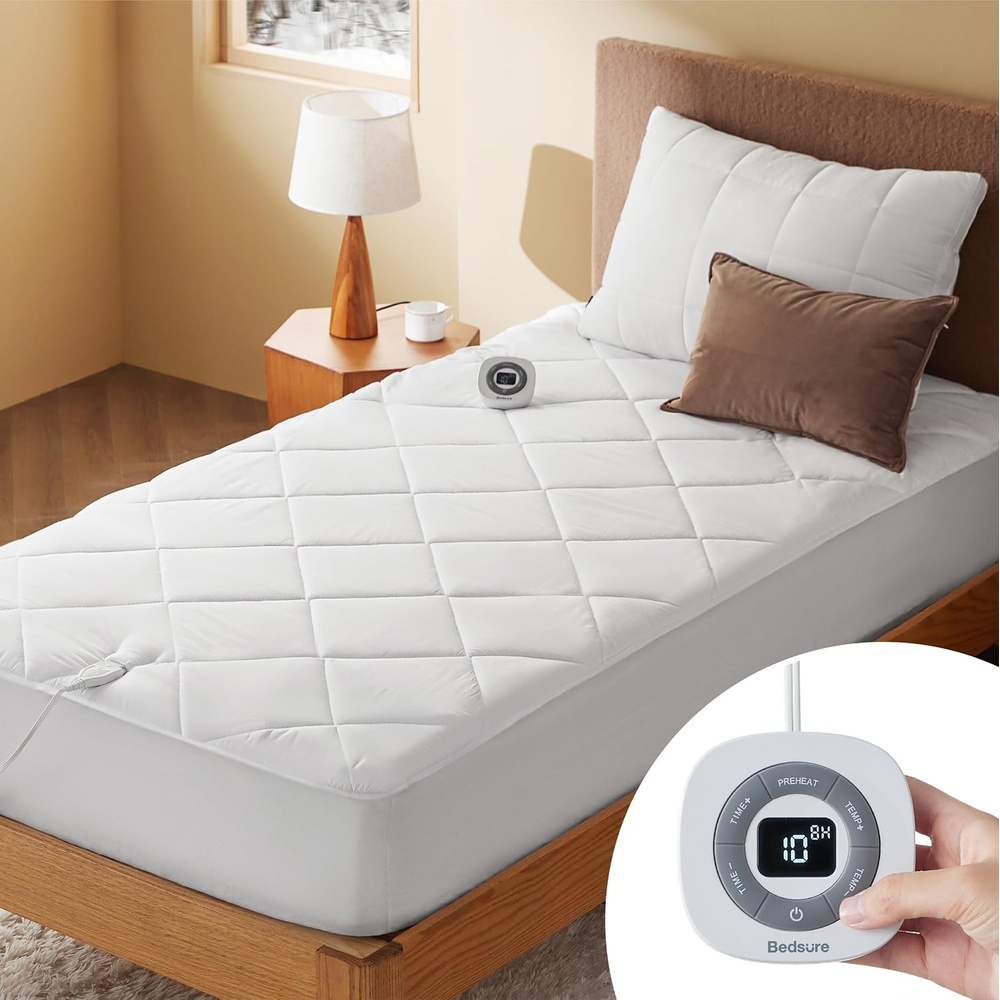 image:imageBedsure Heated Mattress Pad Queen Cozy Bed Warmer with Preheat amp MemoryTwin