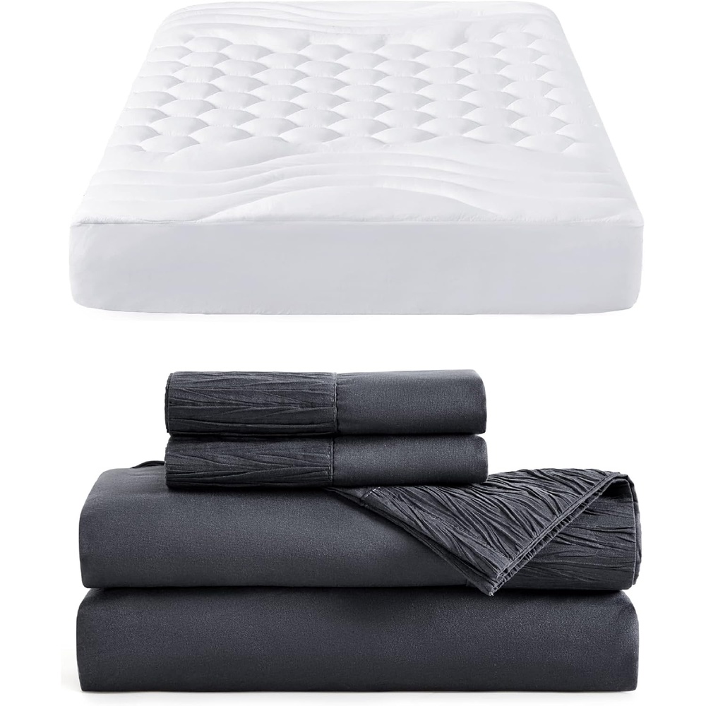 image:imageBedsure White King Size Mattress Pad Bundle King Size Sheets Grey