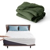 Bedsure King Size 100% Cotton Muslin Blanket (Olive Green) + Twin XL Mattress Protector