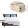 Bedsure Queen Size 100% Cotton Muslin Blanket（Linen Beige） + Twin XL Mattress Protector