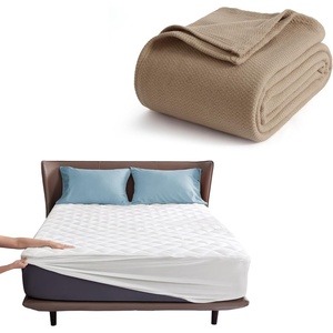 Bedsure Twin XL 100% Cotton Muslin Blanket (Light Brown) + Twin XL Mattress Protector