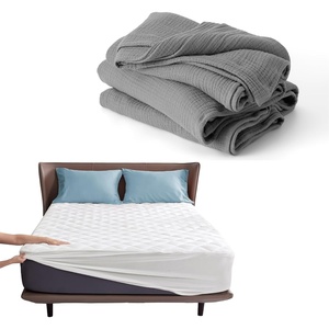 Throw XL 100% Cotton Muslin Blanket (grey) + Twin XL Mattress Protector