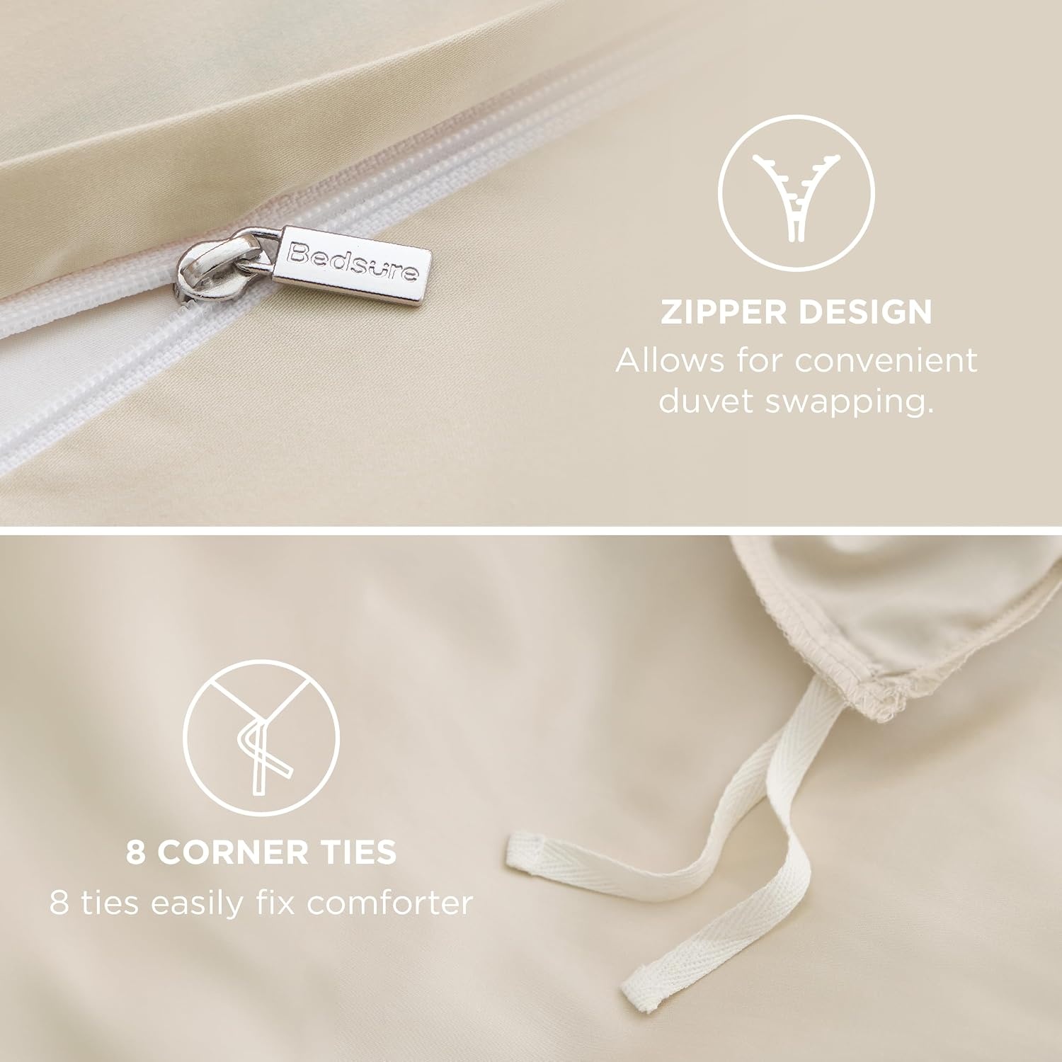 image:imageBedsure Beige Queen Duvet Cover Cooling Lyocell Cotton Blend Bedding Set02 Beige No Comforter