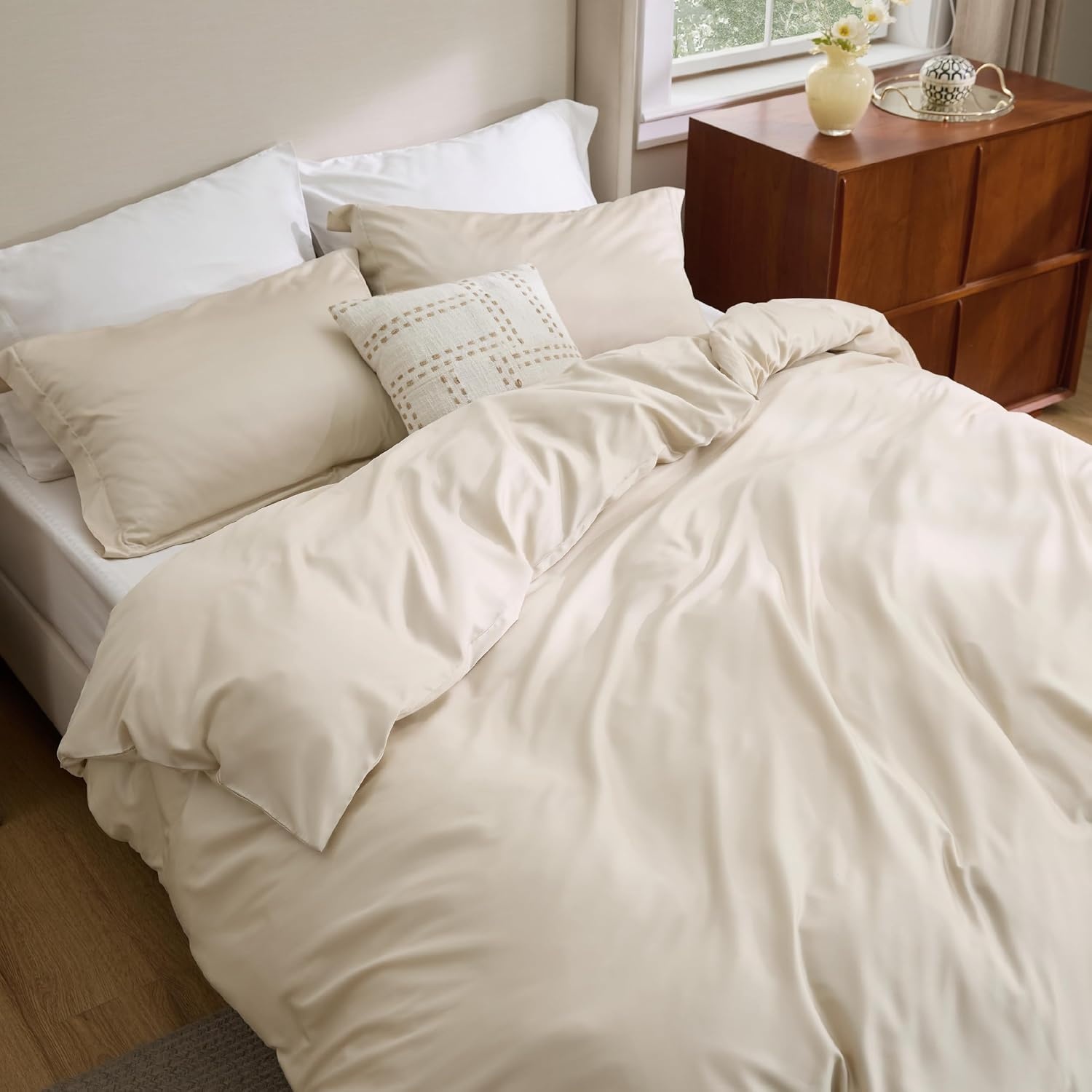 image:imageBedsure Beige Queen Duvet Cover Cooling Lyocell Cotton Blend Bedding Set02 Beige No Comforter