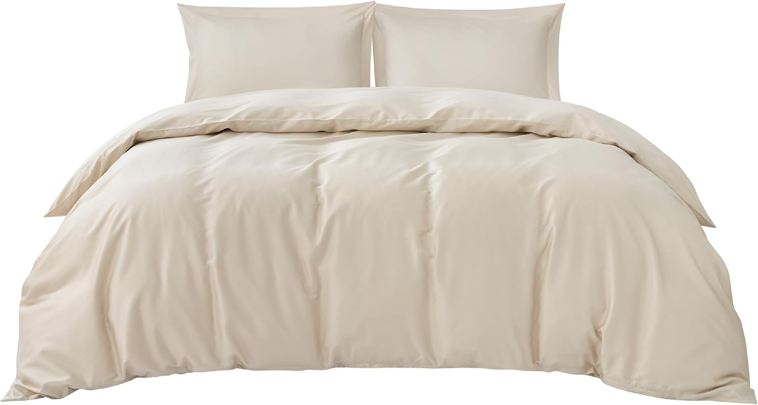 image:imageBedsure Beige Queen Duvet Cover Cooling Lyocell Cotton Blend Bedding Set02 Beige No Comforter