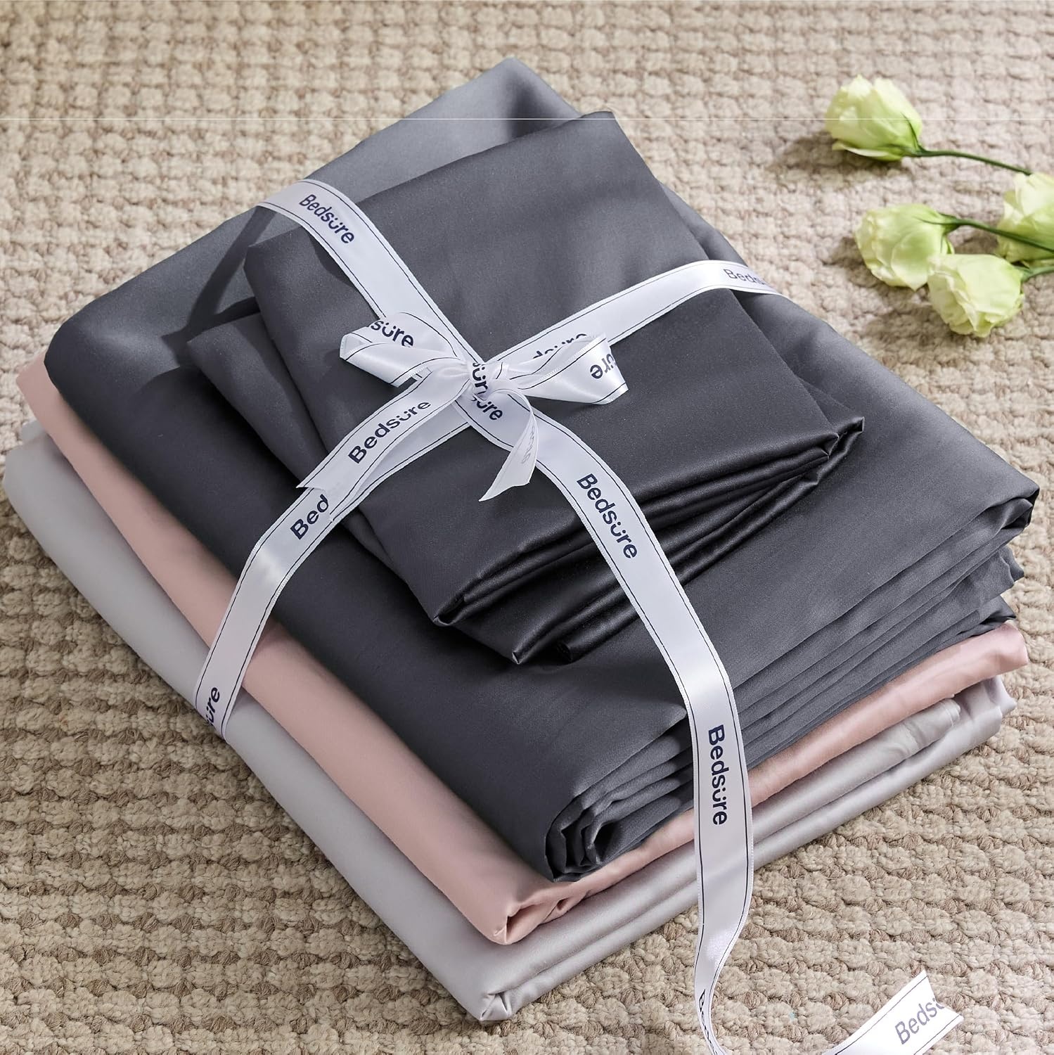 image:imageBedsure Beige Queen Duvet Cover Cooling Lyocell Cotton Blend Bedding Set07 Dark Grey No Comforter
