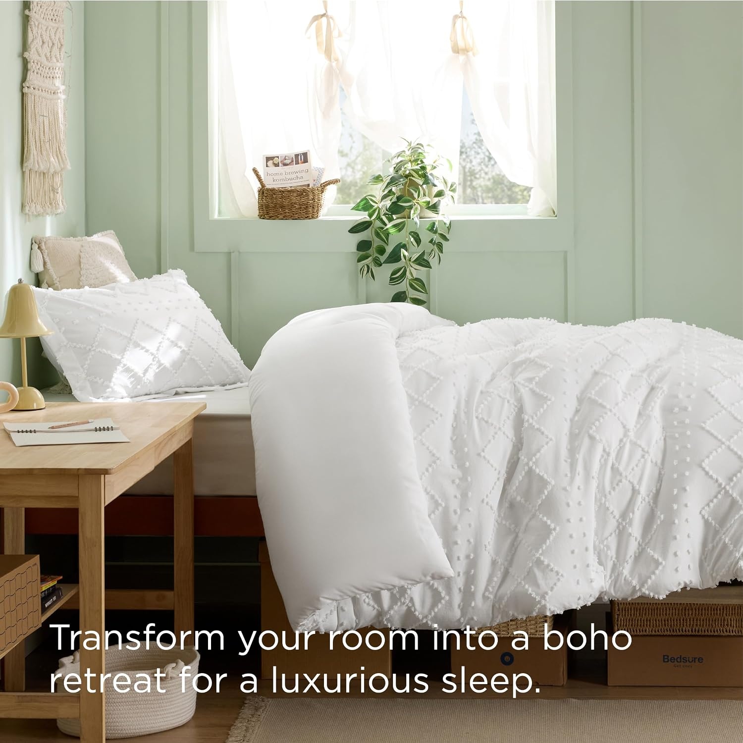 image:imageBedsure Light Pink Boho Duvet Cover Queen Soft Vintage Embroidery01 White