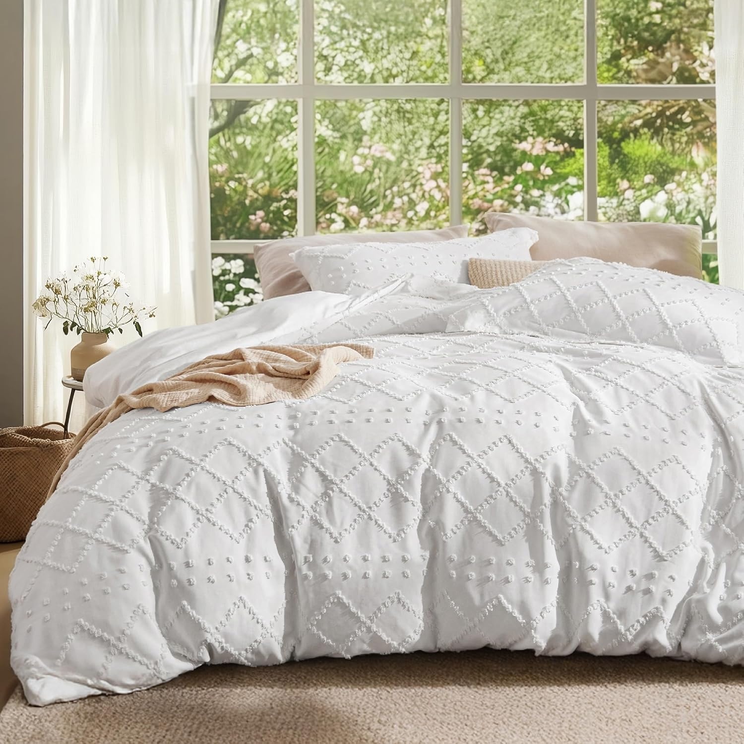 image:imageBedsure Light Pink Boho Duvet Cover Queen Soft Vintage Embroidery01 White