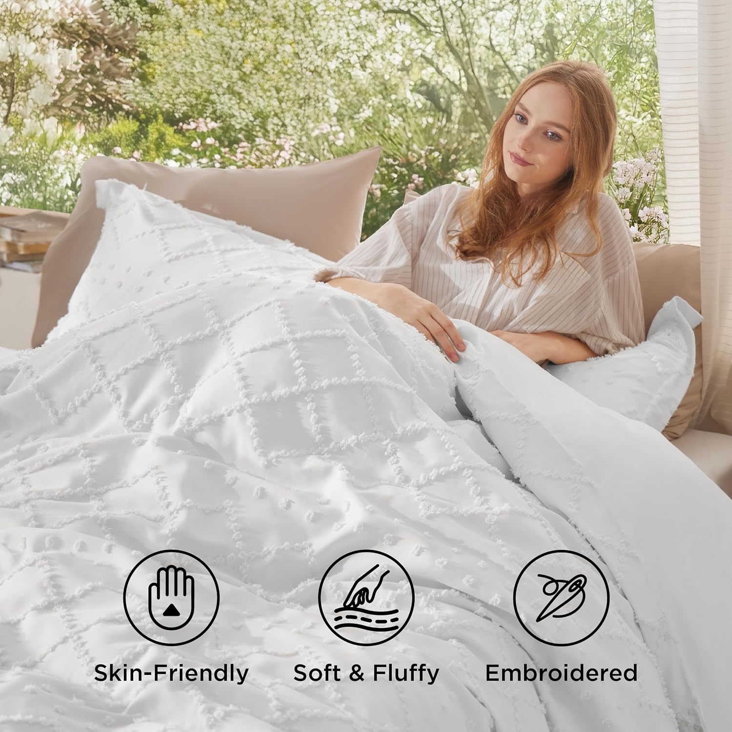 image:imageBedsure Light Pink Boho Duvet Cover Queen Soft Vintage Embroidery01 White