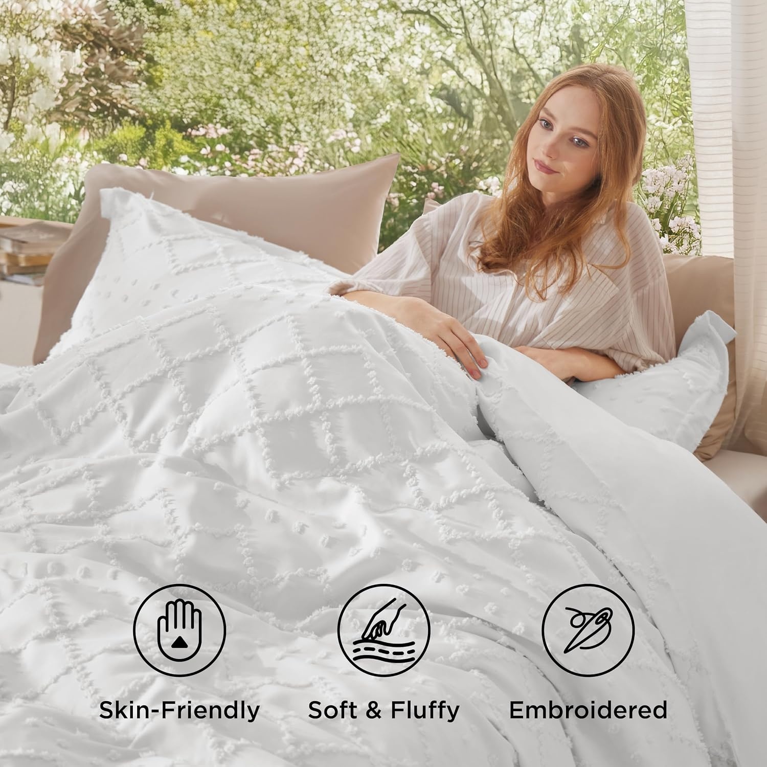 image:imageBedsure Light Pink Boho Duvet Cover Queen Soft Vintage Embroidery01 White
