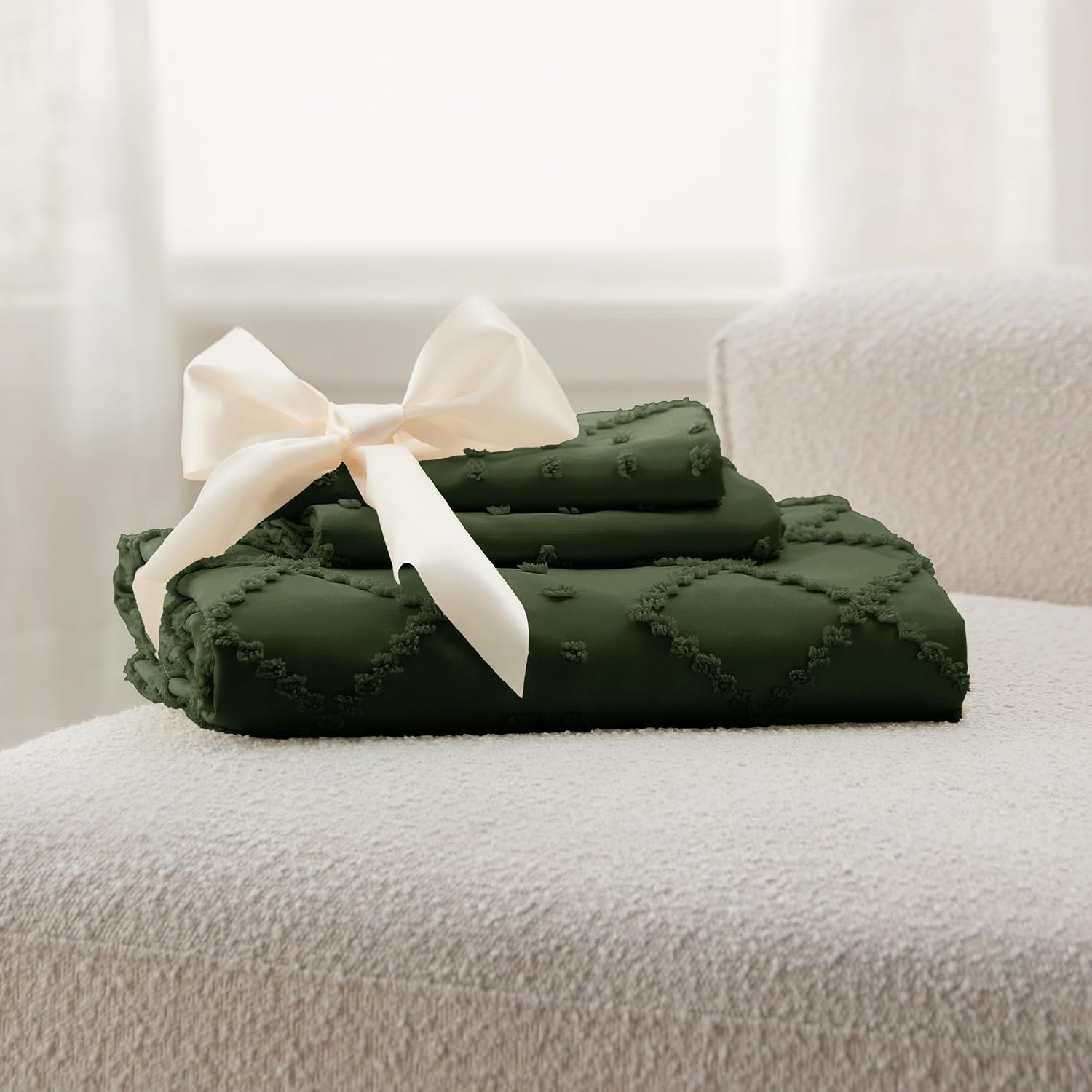 image:imageBedsure Light Pink Boho Duvet Cover Queen Soft Vintage Embroidery03 Olive Green