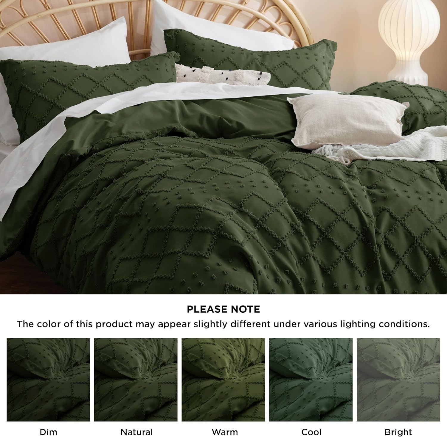 image:imageBedsure Light Pink Boho Duvet Cover Queen Soft Vintage Embroidery03 Olive Green